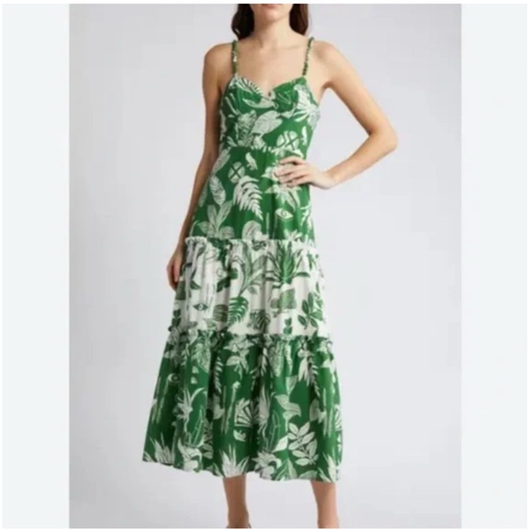 Farm Rio‎ women's Forest Soul Mix Midi dress size XL strappy resortwear NWT - Picture 1 of 16